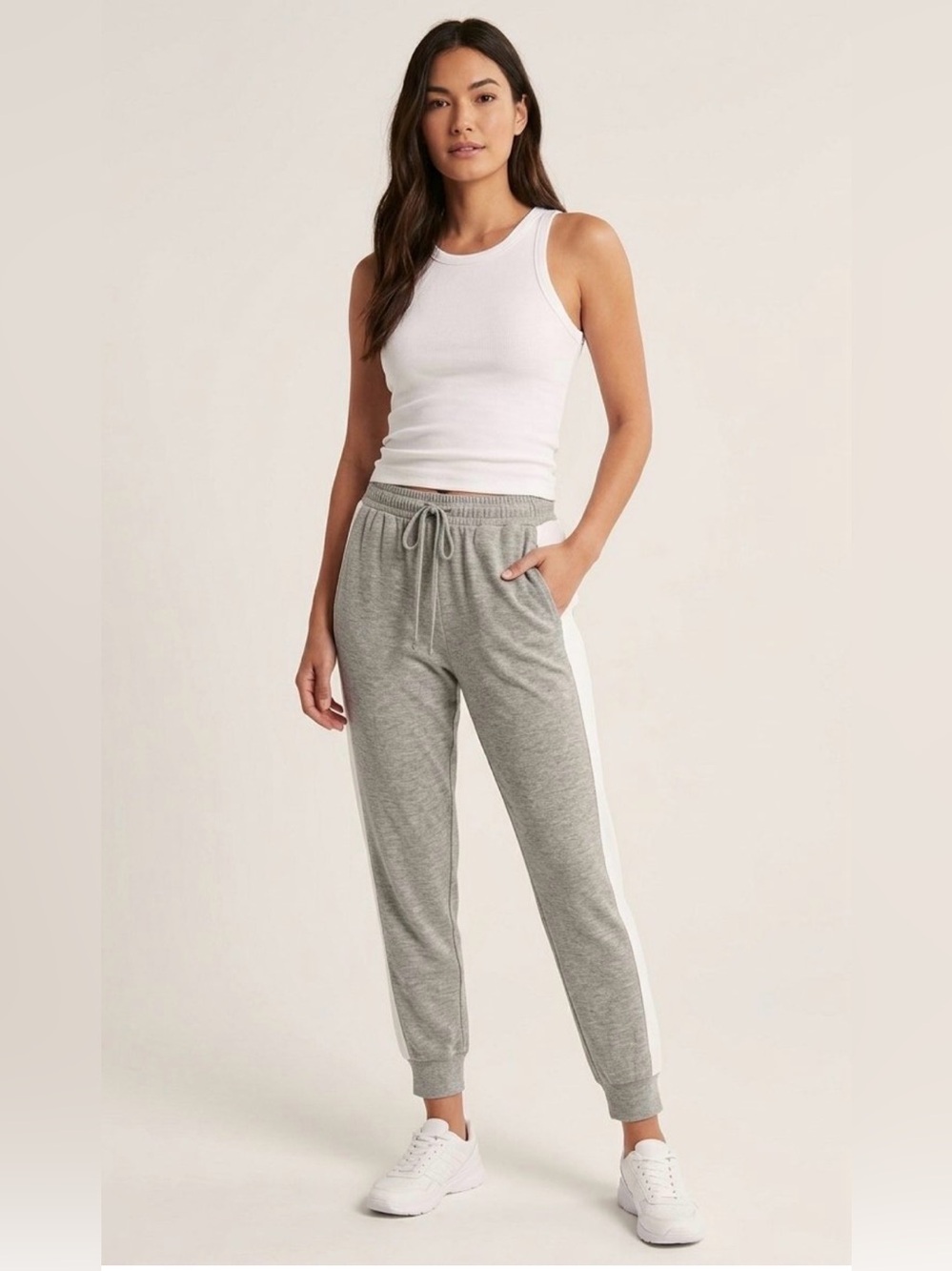 SIX/FIFTY Grey White Colorblock Side Stripe Knit Jogger Pants - Size Small